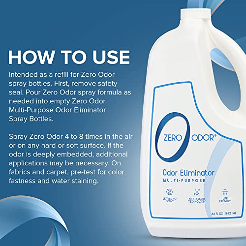 Zero Odor - Multi-Purpose Strong Odor Eliminator for Home, Office, Car, Bathroom, Hotel, Room Deodorizer, and Odor Neutralizer, 64oz Refill - size: 64 Fl Oz (Pack of 1)
