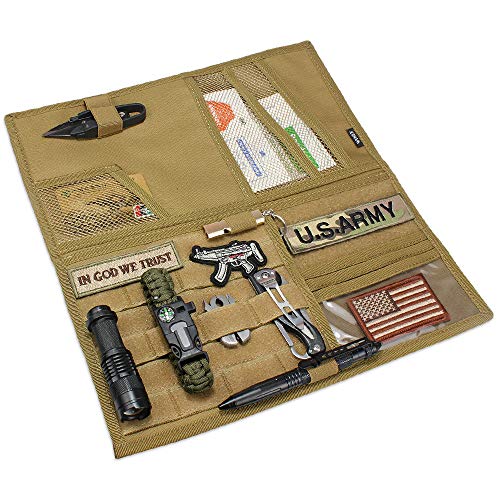 WYNEX Car Sun Visor Organizer with Double-Sided Folding MOLLE Panel, Auto Sun Visor Storage for Essentials & Tactical Gear, Compatible with Cars, Pickup, Trucks, Vans, SUVs - color: Khaki
