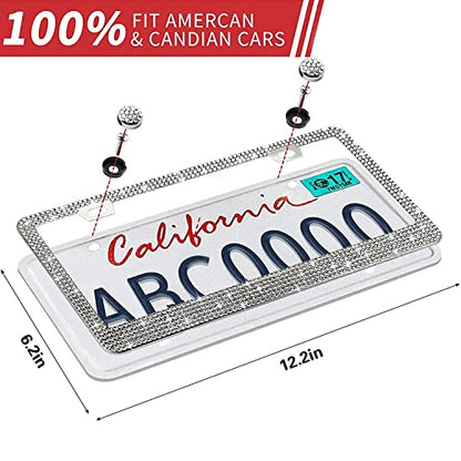 Bling Rhinestone License Plate Frame for Women 2PC，Diamond Sparkly License Plate Frames| Stainless Steel Frames & Over 1200 pcs Finest 14 Facets Black Glass Crystals Premium Diamond+GiftBox(White) - color: White-2PK