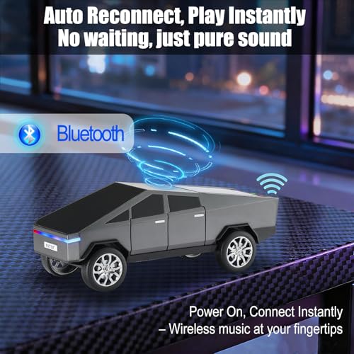 Futuristic Truck Bluetooth Replica Speaker with LED Display Screen – Portable Future-Style Audio with TWS Link, FM Radio, LED Lighting and Built-in Mic, For Every Technology and Truck Lover (Gray) - color: Gray