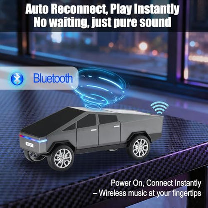 Futuristic Truck Bluetooth Replica Speaker with LED Display Screen – Portable Future-Style Audio with TWS Link, FM Radio, LED Lighting and Built-in Mic, For Every Technology and Truck Lover (Gray) - color: Gray