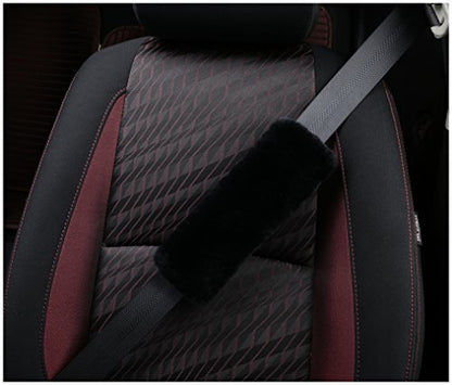 U&M [Pack of 2 pcs High-Density Wool Auto Seat Belt Cover for Adult Youth Kid Toddlers -Soft Warm Car, Truck, SUV, Camera Backpack Strap Shoulder Pad (Black) - color: Black