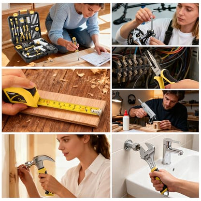 GRENPRO Tool Set Drill Set, 188PCS Tool Kit for Home with Cordless Drill Power, Hand Tool Kit for Women, Basic Household Auto Car Repair Tool Box for Men, Portable Plastic Storage Box Tools Sets - style: Yellow Power Drill Set 188PC