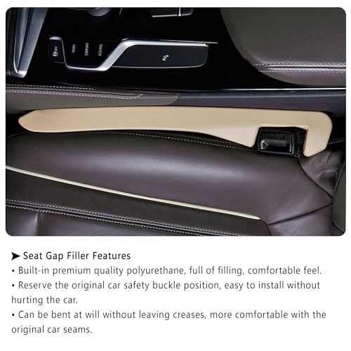 Junecarp Car Seat Gap Filler 2 Pack,Flexible Car Gap Filler Organizer to Impede Items from Dropping,Essential Interior Car Accessories Seat Gap Plug Perfectly Fits Car Gap (Beige) - color: Beige/2pcs