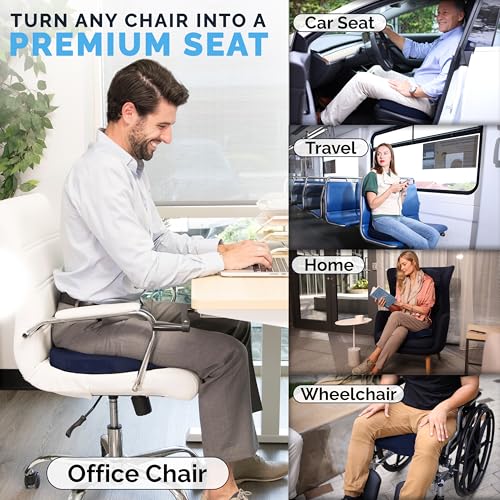 ComfiLife Gel Enhanced Seat Cushion – Office Chair Cushion – Non-Slip Gel & Memory Foam Coccyx Cushion for Tailbone Pain - Desk Chair Car Seat Cushion Driving - Sciatica & Back Pain Relief (Navy) - color: Navy Blue