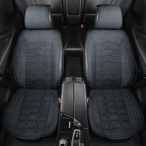 Linen Car Seat Covers Breathable Cloth Fabric Front Seat Protectors Automotive seat Covers Universal Fit for Most Cars Vans SUVs and Trucks（Gray，2PCS） - color: GRAY