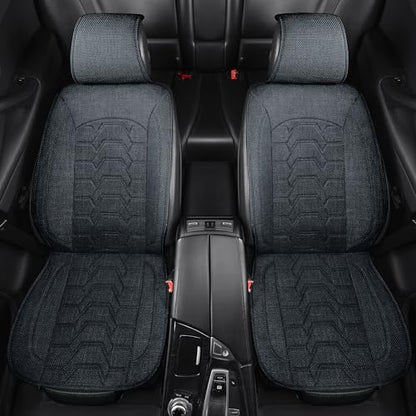Linen Car Seat Covers Breathable Cloth Fabric Front Seat Protectors Automotive seat Covers Universal Fit for Most Cars Vans SUVs and Trucks（Gray，2PCS） - color: GRAY
