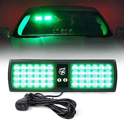 Xprite Green 48LED Visor Strobe Flashing Lights Sunshield Hazard Warning Light for Law Enforcement Emergency Vehicles Trucks - color: Green