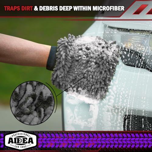 AIDEA Car Wash Mitt Microfiber, 1PK Scratch Free Lint-Free, Premium Chenille Microfiber Sponge Mitt Car Wash Brush, Grey, Regular Size 7.12''X10.14'' - color: Grey, size: 1PK