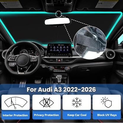 Windshield Sun Shade for Audi A3 2026 2025-2022, Car Front Window Sunshade with 240T Sun Visor Protector Blocks UV Rays Heat Sun Shield Accessories - size: For A3 2022-2026