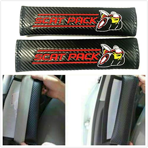 Carbon Fiber Angry Bee Scat Pack 1320 Embroidery Car Seat Belt Covers Leather Shoulder Cushion Gift (Red)