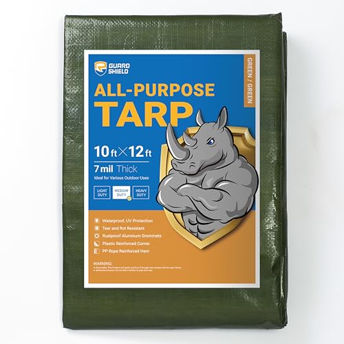 GUARD SHIELD Green Tarp Waterproof 10x12 Feet Medium Duty All Purpose Poly Tarps Cover 7mil - color: Green, size: 10x12