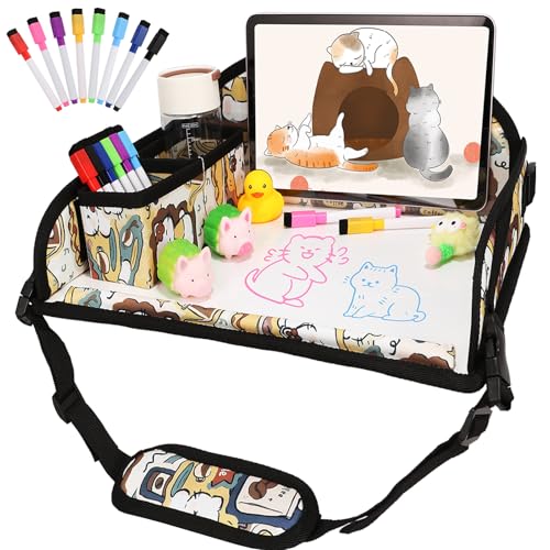 Kids Travel Tray for Airplane - Toddler Car Seat Table Tray, Road Trip Essentials for Boys & Girls, Carseat Lap Desk for Kids Road Trip Activities, Cute Kitten - color: Cute Kitten