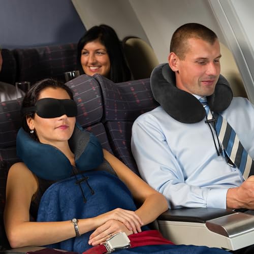 urnexttour Travel Pillow and Blanket Set Neck Pillows Travel Essentials with Sleep Mask for Airplane Car Memory Foam Blue - color: A-blue