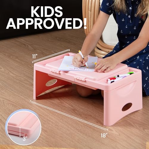 Loddie Doddie Folding Lap Desk - Blush, Plastic & Steel - Sturdy Car Seat Tray for Kids Travel - Lap Desk with Storage Pocket & Accessory Trays - Fits Most Laptops as Laptop Bed Table - color: Blush