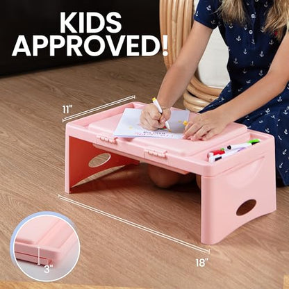 Loddie Doddie Folding Lap Desk - Blush, Plastic & Steel - Sturdy Car Seat Tray for Kids Travel - Lap Desk with Storage Pocket & Accessory Trays - Fits Most Laptops as Laptop Bed Table - color: Blush