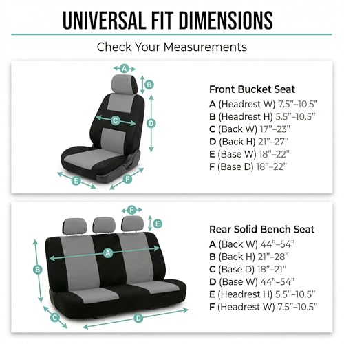 FH Group Car Seat Covers Front Set in Cloth - Car SeatCovers for Low Back Car Seats with Removable Headrest,Universal Fit,Automotive SeatCovers,Washable Car Seat Cover for SUV,Sedan, Van Gray - color: Gray, style: Seat Cover Front Set