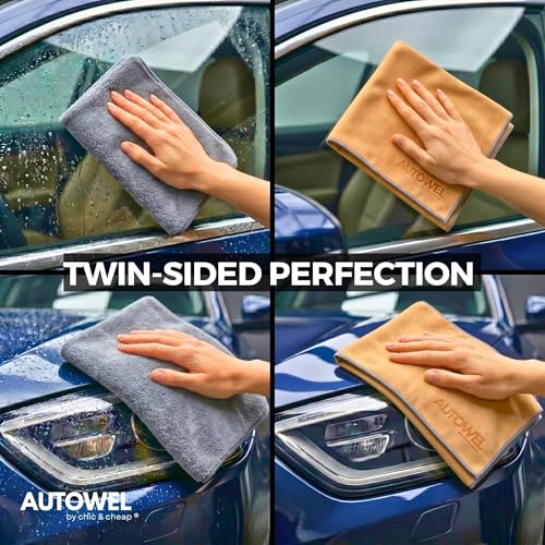 2-Step Car Drying System – Streak-Free Premium Microfiber Towels (2-Pack), 500 GSM Ultra Absorbent Coral Velvet & Suede Design – Scratch-Free Large Auto Detailing Cloth, Fast Drying, 12”x24”