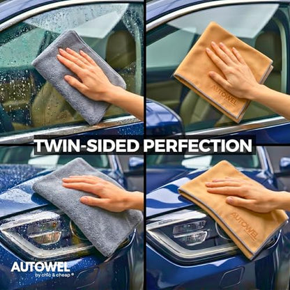 2-Step Car Drying System – Streak-Free Premium Microfiber Towels (2-Pack), 500 GSM Ultra Absorbent Coral Velvet & Suede Design – Scratch-Free Large Auto Detailing Cloth, Fast Drying, 12”x24”