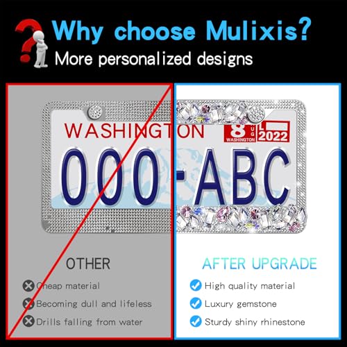 Bling License Plate Frame for Women 2 Pack Stainless Steel Rhinestone License Plate Holder Handmade Glitter White Crystal Diamond Girl Lincense Plate Cover - color: CPJ-LBJG-002 white gem 2pcs