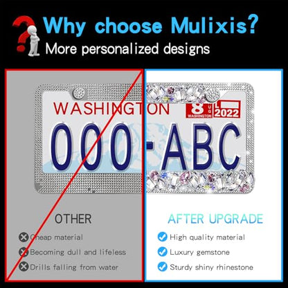 1 Pack Silver Bling License Plate Frames for Women Sparkly Rhinestone Diamond Car Accessories with Glitter Crystal Caps Stainless Steel Frame - High-End Gift Box Packaging - color: CPJ-LBJG-002 white gem 1pcs