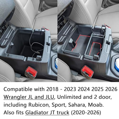 EDBETOS Center Console Organizer Tray Compatible with Jeep Wrangler JL/JLU 2018-2023 2024 2025 2026 and Gladiator JT Truck 2020-2026 Insert Accessories - Won't Covers The Light Inside (Red Trim) - color: Red