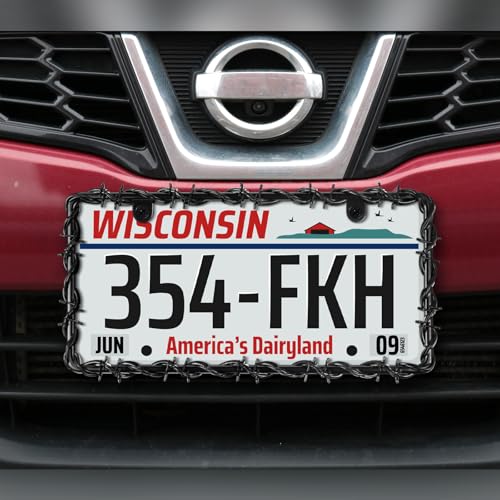 MorningRo 2 Pcs Universal License Plate Frame Plastic Barbed Wire Coconut Design Frame Compatible with Standard License Plate for USA 2 Holes with Screws for Women Men (Black) - color: Black