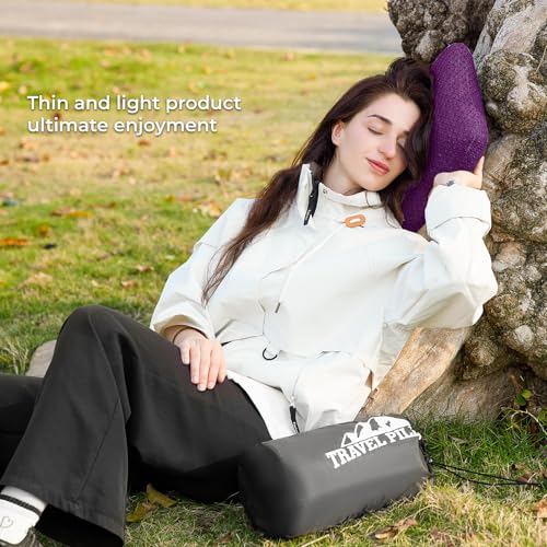 Travel Pillow Memory Foam Pillows, Camping Pillow-Compressible Medium Firm, Breathable Cover, Ideal Backpacking Hiking, Bed Pillows, Airplane and Car (Purple, S) - color: Purple, size: S-15.7*9.8in