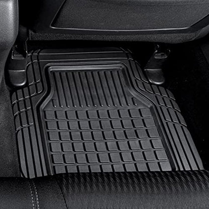 BDK 4-Piece FlexGrid Rubber Floor Mats for Cars Trucks SUVs Vans, Trim-to-Fit Heavy Duty Weatherproof Waterproof Square Grid Deep Dish Ridges Protection Front Rear