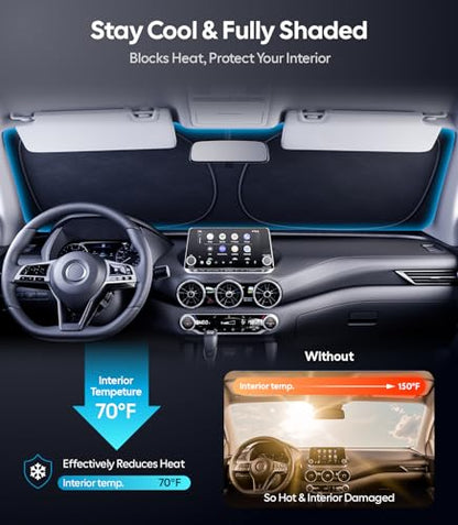 Wigoo for Nissan Sentra Windshield Sunshade [OEM Design, 100% Sun Blockage] Foldable Heat Insulation Sun Shade with Storage Bag, for Nissan Sentra (2020-2026), Silver Coating - size: for Nissan Sentra(2020-2026)