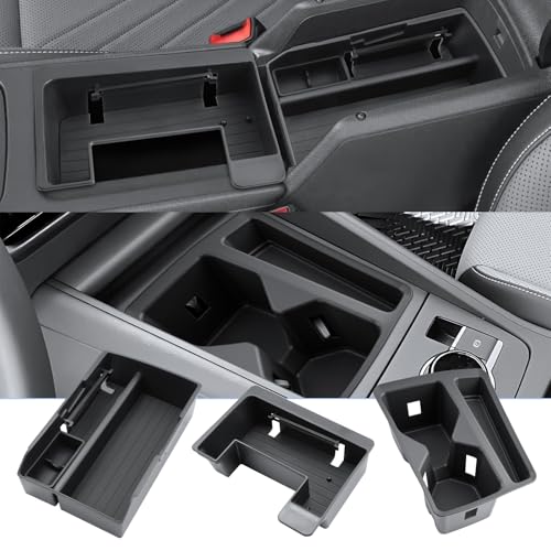 2025-2026 Tiguan Center Console Organizer for 2025 2026 VW Tiguan Armrest Insert Tray+Center Console Tray+TPE Console Cup Holder Middle Console Armrest Storage Box 2026 Tiguan Accessories - color: Black9