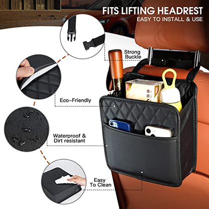 FrgKbTm 2Pack Car Seat Back Hanging Bag Car Document Holder Multi-Pocket Bottle Bag Storage Waterproof Pu Leather Box Organizer Travel Tidy Pouch Pocket Kids - color: Black A x2