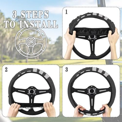 4th of July Golf Cart Steering Wheel Golf Cart Steering Wheel Fit 13-14 Inch Car Anti-Slip Car Accessories Steering Wheel Cover Odorless Breathable Wrap Cover Sweat Absorption - color: 4th of July Black