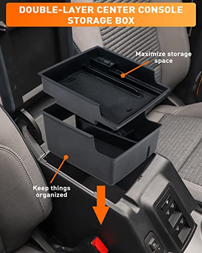 Savadicar Center Console Organizer – 2PCS Armrest Storage Tray for 2021 2022 2023 2024 Ford Bronco (Not for 2025 Version and Sport models), ABS Three-Tier Divider Insert, Black Interior Accessory