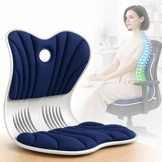 Ergonomic Lumbar Support Cushion for Back Support & Pain Relief | 6-Zone Pressure Distribution Posture Corrector for Office Chair, Car Seat, Desk, etc. | Great Mother’s Day Gift (Navy Blue) - color: Navy Blue