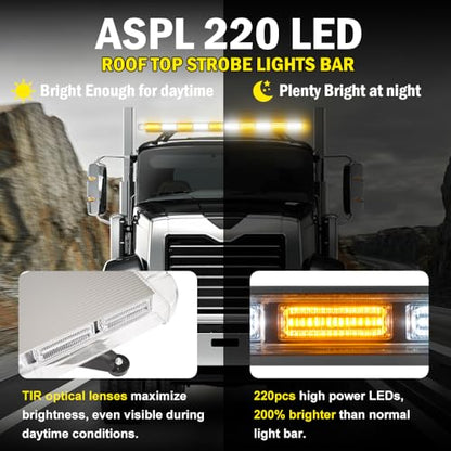 ASPL 46 inch 220 LED Rooftop Low Profile Strobe Light Bar Emergency Warning Beacon Car Hazard Flashing Construction Roof Lights Bars for Trucks Tow Automotive Construction Vehicle (Amber/White - color: Amber/White