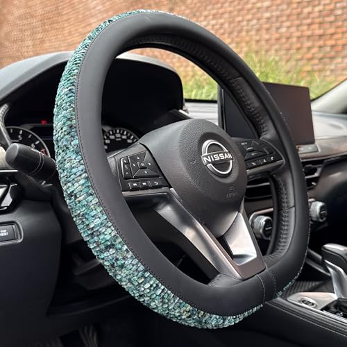 PINCTROT D Shaped Chenille Leather Steering Wheel Cover, Soft Mottled Colors, Sweat-Proof, Non-Slip Grip, All-Season Comfort, Flat Bottom 14.5-15 Inch(Mottled Teal) - color: 6.Teal, size: D Shaped/Flat Bottom[14 1/2''-15'']