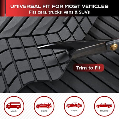 Coverado Heavy-Duty PVC Car Floor Mats Full Set – Black Metallic Heel Pad, All-Weather Protection for Front & Rear, Non-Slip Backing, Easy-to-Clean Liners, 4 Pcs - color: 4-Black