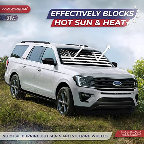 Autoamerics Truck Windshield Sun Shade with Storage Pouch & Anti-Slip Dash Pad - Foldable Grunge B&W USA Flag Design - Fits Most SUVs & Trucks - Reflective 230T Material | X-Large (66 x 36 inches) - color: USA GRUNGE B&W FLAG, size: X-LARGE = 66 x 36 inch