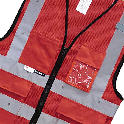 Salzmann Mesh Safety Vest | Hi Vis Multi Pocket Reflective Vest | 4 Colors – 5 Sizes | Made with 3M Reflective Material - color: Red Mesh, size: Large-X-Large