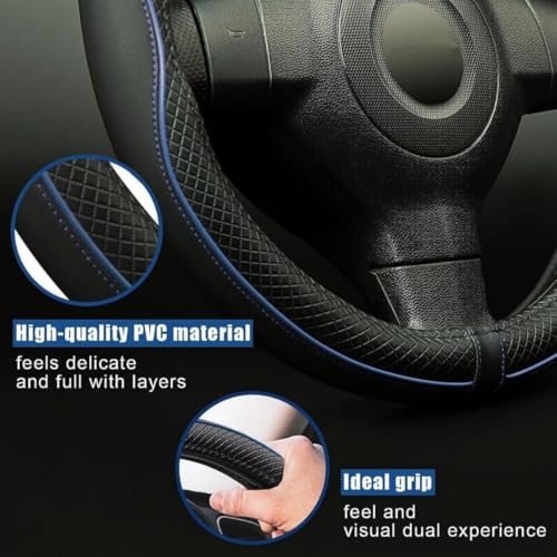 LABBYWAY Microfiber Leather Steering Wheel Cover, Universal 14.5-15 Inch Steering Wheel Anti Slip Car Interior Accessories for Men Women (Black with Blue Line) - color: Black with Blue Line