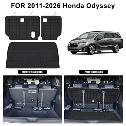 Cargo Mat for 2011-2025 2026 Honda Odyssey & Backrest Mat,TPE All Weather Protection Car Trunk mat Covering The Backrest Accessories - Black - size: 2011-2026 Odyssey Cargo Mat