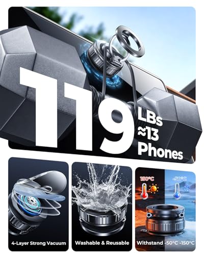 Magnetic Phone Holder for Car 2026 Heavy Duty Model [All Metal] 360° Adjustable Vacuum Suction Car Magsafe Phone Mount Cell Phone Holders for Your Car for iPhone 17 16 Pro Max 15 14 13 12 Plus - color: Black