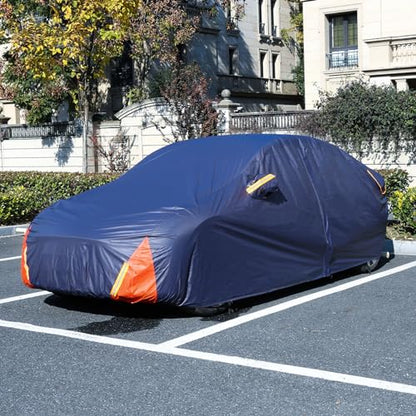 Tesla Model 3 Car Cover Waterproof All Weather, 6 Layers Outdoor Full Exterior Cover Rain Sun UV Snowproof Protection with Zipper Cotton, Mirror Pocket and Charging Port - style: Model 3-Red