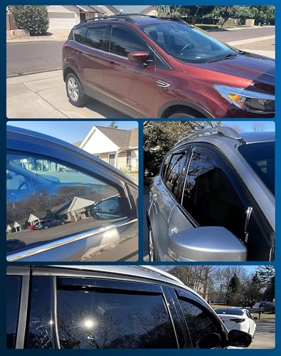 Shatterproof in-Channel Rain Guards for Ford Escape 2013-2019, Clip-on Window Deflectors Vent Window Visors Rain Sun Wind Guards Shade Deflectors, 4 pcs - size: For Escape 2013-2019