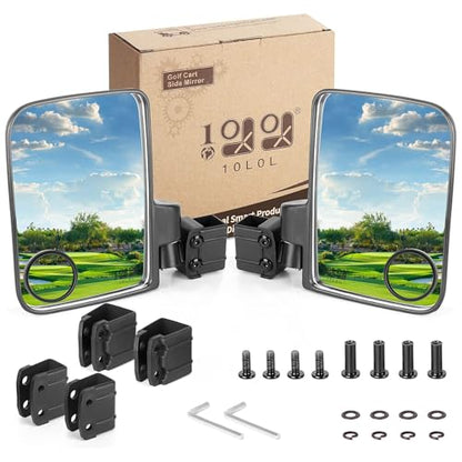 10L0L Golf Cart Mirror Universal for Yamaha, Club Car, EZGO, No Drilling Extra Large Side Rear View with Blind Spot Mirror Folding Adjustable 180 Degree - style: with Blind Spot Mirror