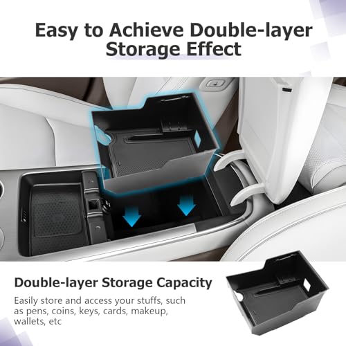 LUWU 2026 Genesis GV70 Center Console Organizer Compatible with Genesis GV70 2026 Accessories Armrest Console Storage Box Insert Tray Secondary Insert Tray ABS Material Coin Container Black - color: 2026 Genesis GV70