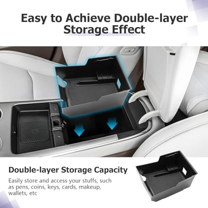 LUWU 2026 Genesis GV70 Center Console Organizer Compatible with Genesis GV70 2026 Accessories Armrest Console Storage Box Insert Tray Secondary Insert Tray ABS Material Coin Container Black - color: 2026 Genesis GV70