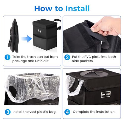 Beicarin Car Trash Can with Lid - Trash Bag Hanging with Storage Pockets Leak-Proof Organizer Collapsible and Portable Waterproof Garbage Bin, 2.2 Gallons Multipurpose Trash Bin for Car - size: 2.2 Gal
