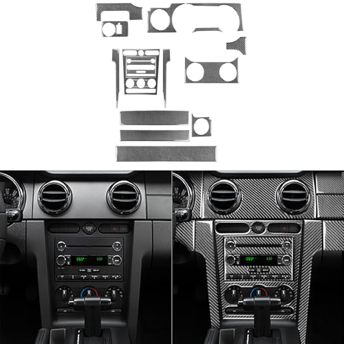 Real Soft Carbon Fiber Center Meter Instrument Central Console Trim Cover Kit Interior Stickers Compatible with Ford Mustang GT Shelby 2005-2009 Car Accessories 17PCS - color: Console Whole Kit-black